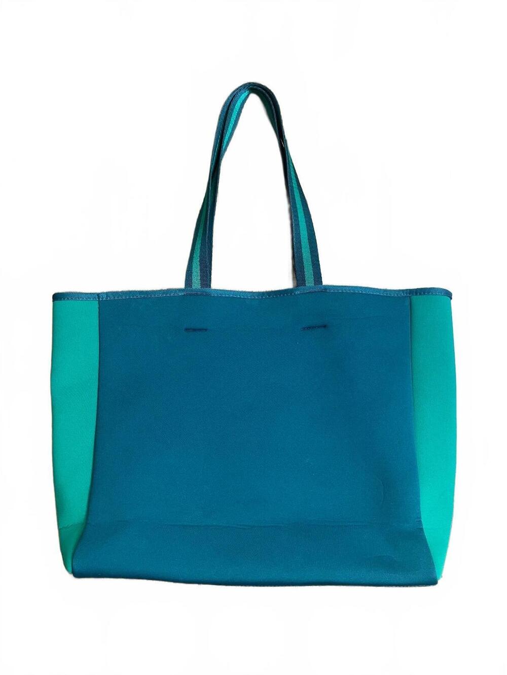 Summersalt The Perfect Beach Tote in a teal and seaweed green colorblock design